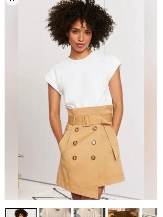 Veronica Beard Melany Mixed Media White and Tan High-Waist Belted Mini Dress - Picture 2 of 13